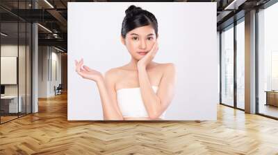 Beautiful young asian woman with clean fresh skin on white background, Face care, Facial treatment, Cosmetology, beauty and spa, Asian women portrait Wall mural