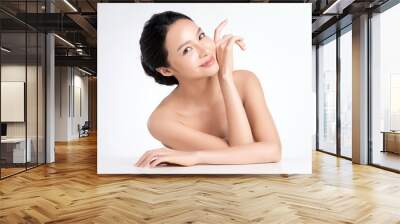 Beautiful Young asian Woman with Clean Fresh Skin on white background, Face care, Facial treatment, Cosmetology, beauty and spa, Asian women portrait Wall mural