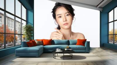 Beautiful young asian woman with clean fresh skin on white background, Face care, Facial treatment, Cosmetology, beauty and spa, Asian women portrait Wall mural