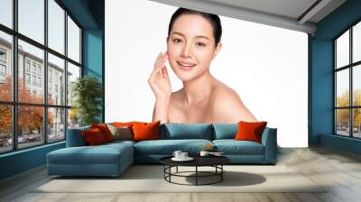 Beautiful young asian woman with clean fresh skin on white background, Face care, Facial treatment, Cosmetology, beauty and spa, Asian women portrait Wall mural