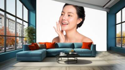 Beautiful young asian woman with clean fresh skin on white background, Face care, Facial treatment, Cosmetology, beauty and spa, Asian women portrait Wall mural