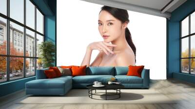 Beautiful young asian woman with clean fresh skin on white background, Face care, Facial treatment, Cosmetology, beauty and spa, Asian women portrait Wall mural