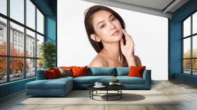 Beautiful young asian woman with clean fresh skin on white background, Face care, Facial treatment, Cosmetology, beauty and spa, Asian women portrait Wall mural