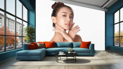 Beautiful young asian woman with clean fresh skin on white background, Face care, Facial treatment, Cosmetology, beauty and spa, Asian women portrait Wall mural