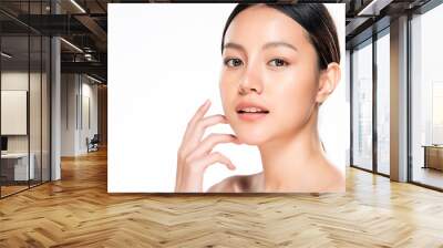 Beautiful Young Asian Woman with Clean Fresh Skin. Face care, Facial treatment, Cosmetology, beauty and healthy skin and cosmetic concept, woman beauty skin isolated on white background Wall mural