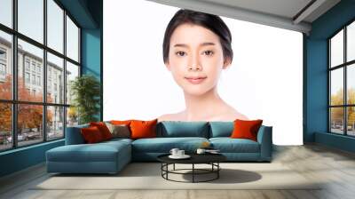 Portrait beautiful young asian woman clean fresh bare skin concept. Asian girl beauty face skincare and health wellness, Facial treatment, Perfect skin, Natural make up, on white background,two Wall mural