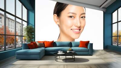 Portrait beautiful young asian woman clean fresh bare skin concept. Asian girl beauty face skincare and health wellness, Facial treatment, Perfect skin, Natural make up, on white background Wall mural