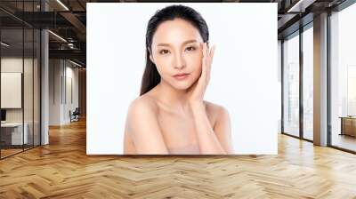 Portrait beautiful young asian woman clean fresh bare skin concept. Asian girl beauty face skincare and health wellness, Facial treatment, Perfect skin, Natural makeup, on white background, Wall mural