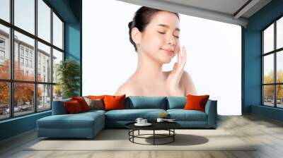 Portrait beautiful young asian woman clean fresh bare skin concept. Asian girl beauty face skincare and health wellness, Facial treatment, Perfect skin, Natural makeup, on white background, Wall mural