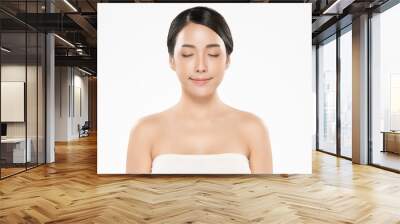 Portrait beautiful young asian woman clean fresh bare skin concept. Asian girl beauty face skincare and health wellness, Facial treatment, Perfect skin, Natural makeup, on white background,two Wall mural