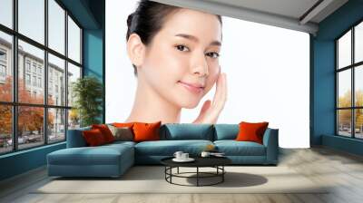 Portrait beautiful young asian woman clean fresh bare skin concept. Asian girl beauty face skincare and health wellness, Facial treatment, Perfect skin, Natural makeup, on white background,two Wall mural