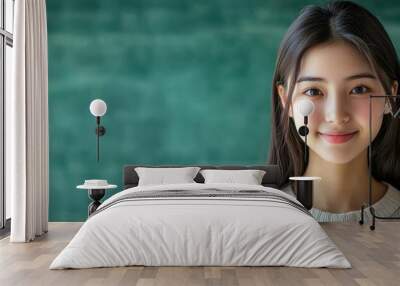 Asian students smile with confidence Educational concept and copy space, fair skin, smooth skin, cute Wall mural