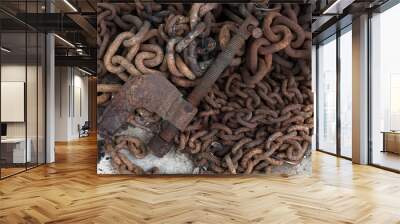 Abandon Old rusty chain equipment on floor Wall mural