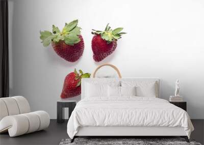 Strawberries and baking soda in wooden spoon for tooth whitening Wall mural