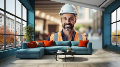 Engineer at Construction Site Wearing Safety Helmet Wall mural