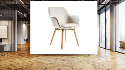 stylish chair with white top and light wooden legs standing on white Generative AI - PNG File Wall mural