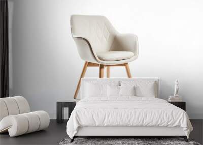 stylish chair with white top and light wooden legs standing on white Generative AI Wall mural