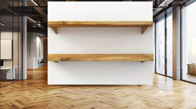 Two Empty wooden wall shelf on white background. Wall mural