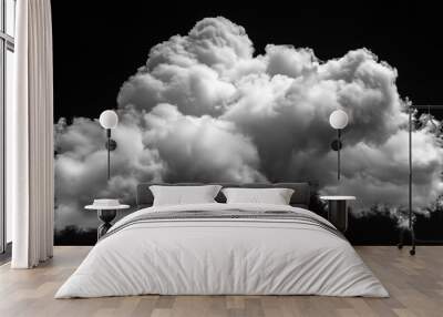 A white cloud isolated on black background. Texture overlays. Design element. Wall mural