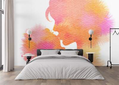 Side view of mother kissing her baby. Wall mural