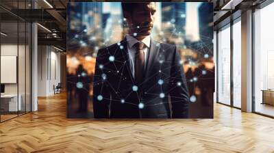 close-up business man ceo executive in suite with graphic icon business connectivity as overlay Wall mural