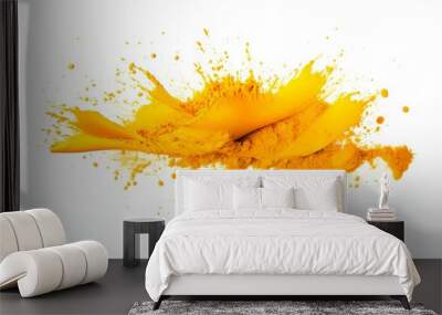 Splash of yellow turmeric powder isolated on white background Wall mural