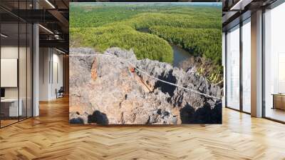 Landscape green nature of Ta Pe Canal with mangrove and lime stone mountain - unseen thailand from Horizon Views 360°   ฺBan Nam Rap or Khao jom Pa in Trang Thailand - Travel outdoor adventure  Wall mural