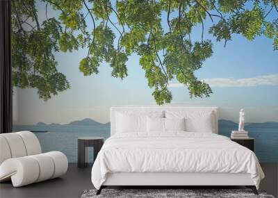 Nature scene of Sea and island on the sea at Sattahip beach - Blue Nature abstract background                           Wall mural