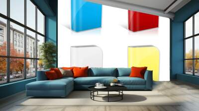 Blank box with blue, red, white, yellow cover on white backgrou Wall mural