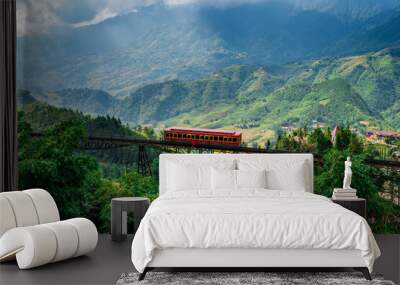 Beautiful landscape with mountain view on the train while going to Fansipan mountain in Sapa city, Vietnam Wall mural