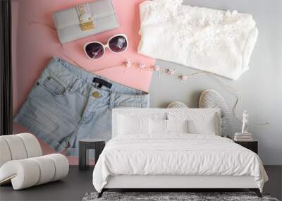 Fashion summer women clothes set Wall mural