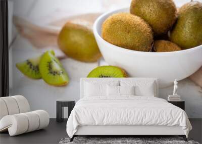 Kiwi fruit on white wooden table, Tropical fruit Wall mural