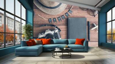 Overhead view of Traveler's accessories and items Wall mural