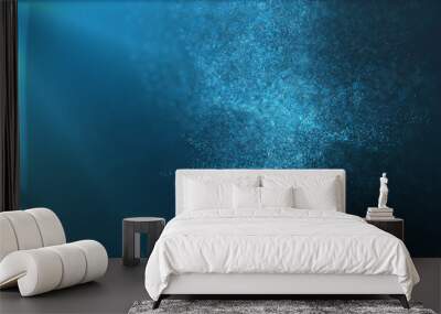 digital particles floating wave form in the abyss abstract cyber technology de-focus background Wall mural