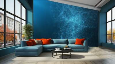 Digital particles floating wave form in the abyss abstract cyber technology de-focus background Wall mural