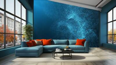 Digital particles floating wave form in the abyss abstract cyber technology de-focus background Wall mural