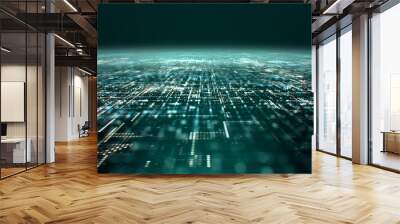 futuristic digital matrix particles grid virtual reality abstract cyber space environment background Wall mural