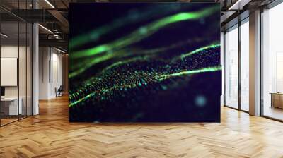 Futuristic Green digital abstract luxurious sparkling wave particles flow de-focus background Wall mural