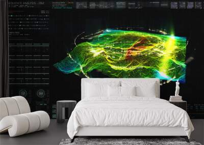 Futuristic hi-tech graphic user interface head up display with digital code and data info graphic telemetry information display for desktop screen background Wall mural