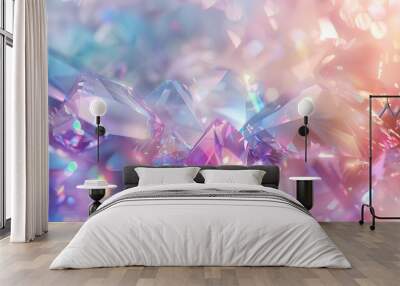 Crystal texture with a cool glow background and prismatic bright light effects. Wall mural