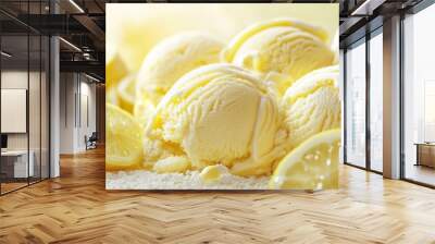 Sunny Lemon Yellow Ice Cream Delight in Realistic Illustration Style Wall mural