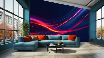 Vivid mobile wallpaper with a dark blue background, red gradient, and blurred colorful flowing light lines in high resolution Wall mural