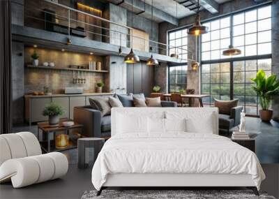 **industrial chic metallic accents urban loft concrete background modern simplicity** Wall mural