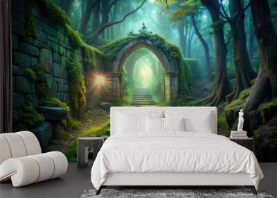 abandoned stone pathways leading to hidden ethereal mystical realms Wall mural