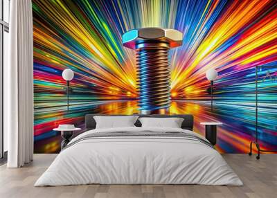 abstract expressionist metal bolt sculpture dynamic motion blur bold vibrant colors modern art studio Wall mural