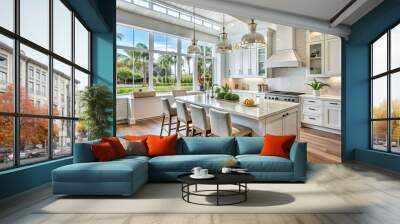 airy florida townhouse kitchen with bright white cabinets and natural light pouring in Wall mural