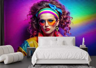 bold vibrant colorful eclectic retro vintage 80s neon fashion Wall mural