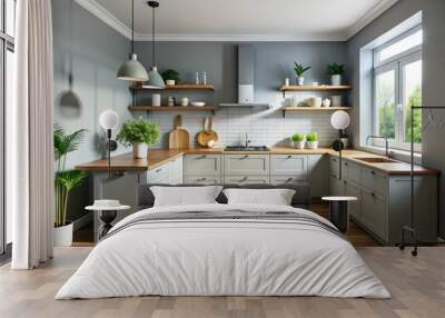 bright grey kitchen wall airy minimalism Wall mural