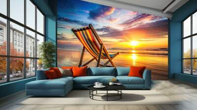 chair sunset on the beach Wall mural