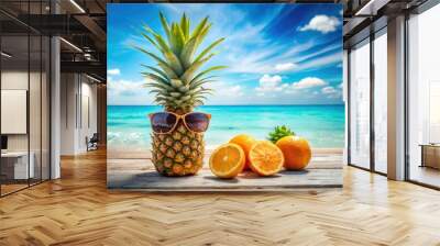 Frozen tropical getaway isolated pineapple orange vacation mode colorful fun bright bold summer vibes relaxed beachy exotic travel adventure Wall mural